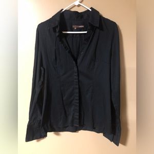 Cassis Black Long Sleeve Button Up Collared Blouse